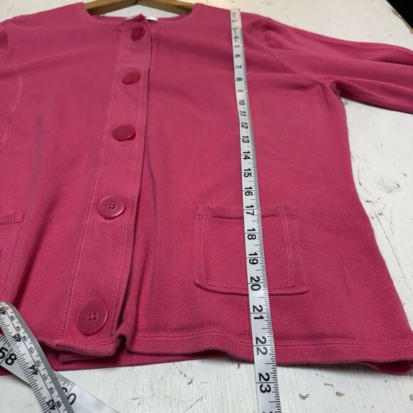 Vintage Talbots Cotton Sweater XL Womens Pink Cardigan Button Up Pockets Stretch - Picture 10 of 11